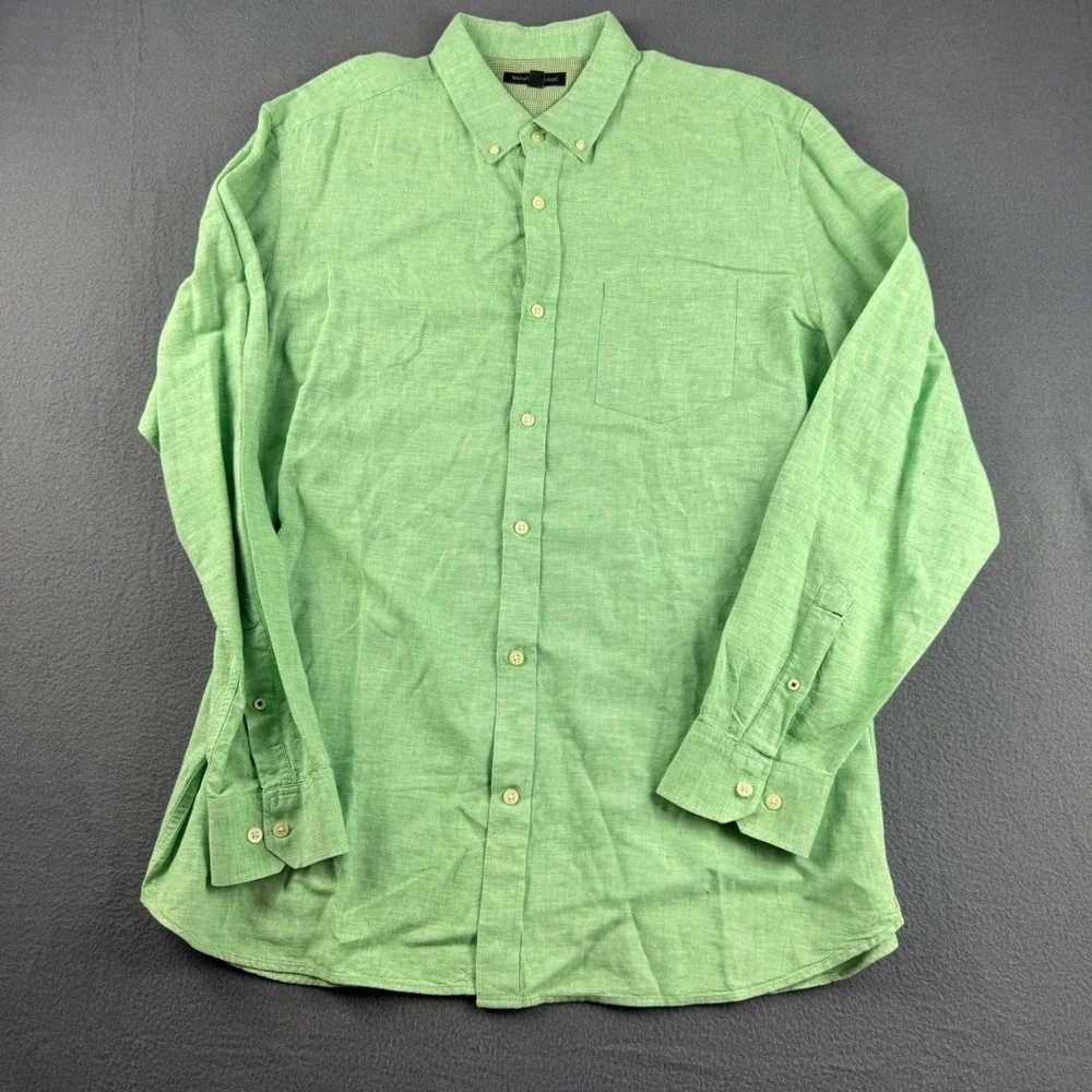 Banana Republic Shirt Men's XL Green Linen Cotton Blend Lightweight Breathable